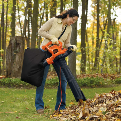 BLACK+DECKER<sup>&reg;</sup> 12 Amp Blower Vacuum Mulcher - 3-in-1 Blower, Vacuum and Mulcher with up to 210 MPH of power. Two speeds to choose the right power for each task. Includes: Blow tube, vacuum tube and collection bagger.